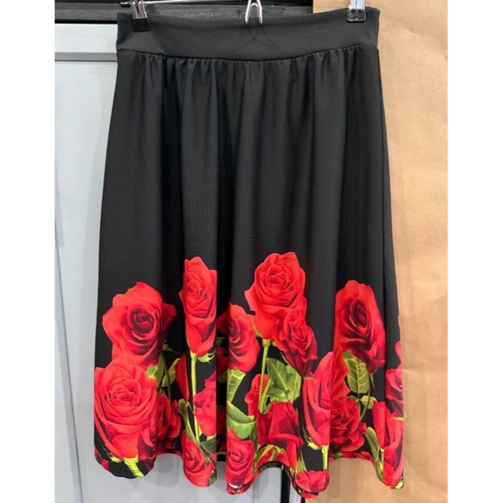 XS - Forever 21 - Rose Bottom Black Midi Skirt